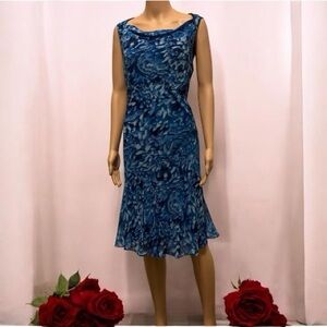 Evan Picone Ocean Blue Abstract Midi Dress